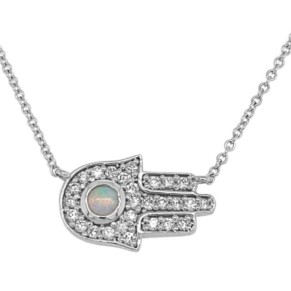 Opal and Diamond Hamsa Pendant